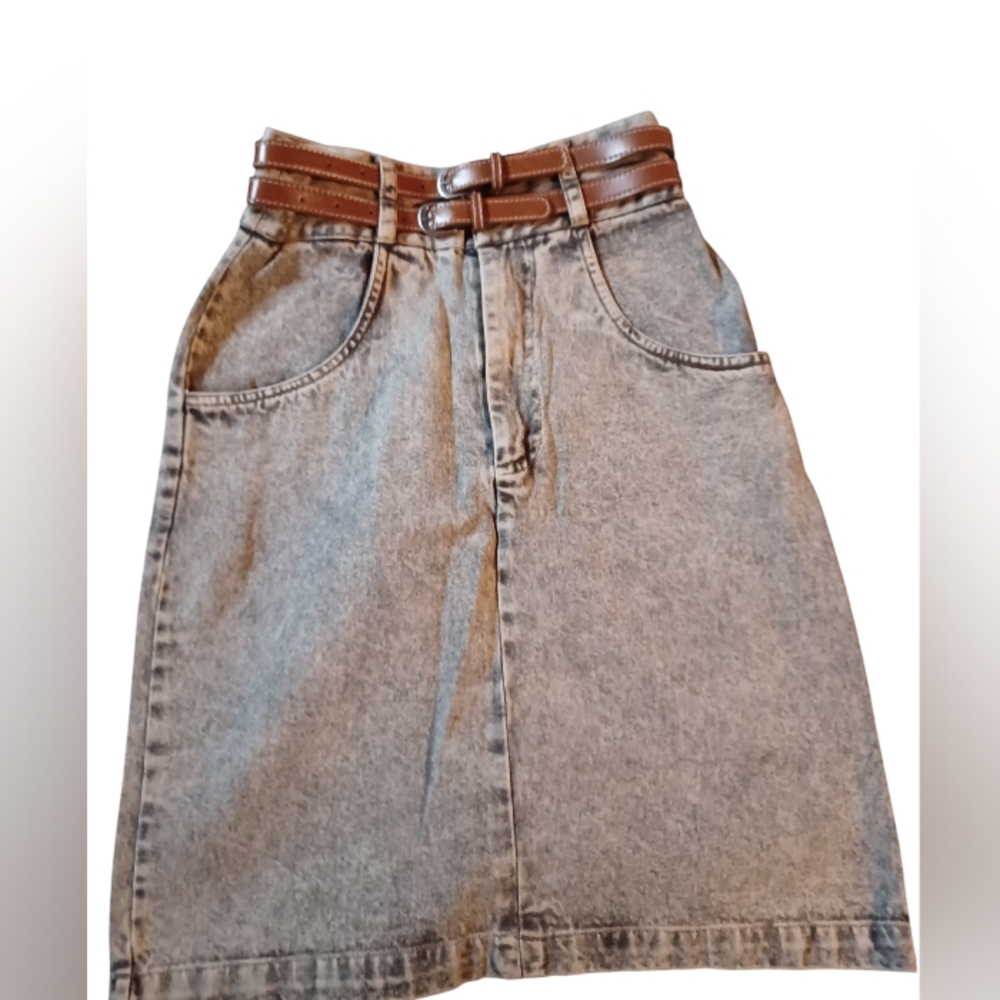 Vintage Hold On Black Stone Washed Denim Skirt Sz. 3/4